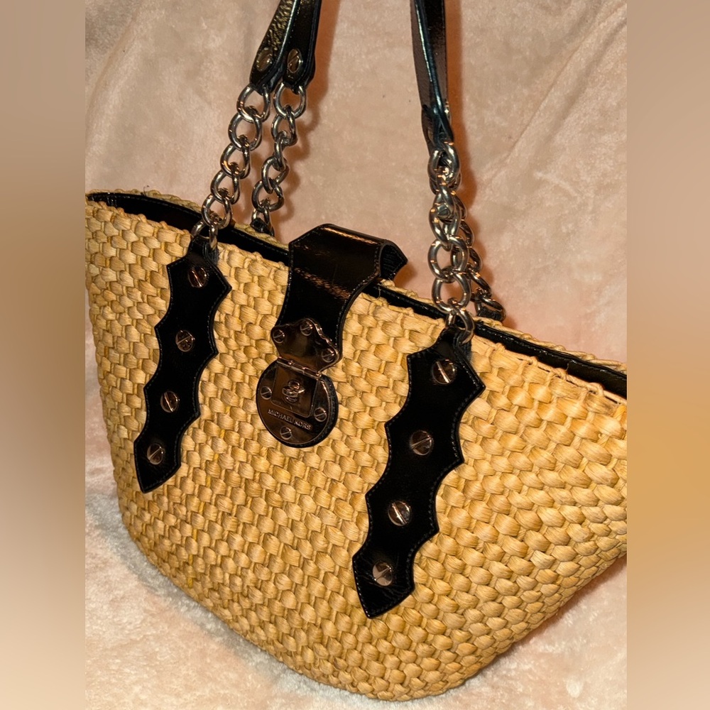 ‼️SOLD‼️Vintage Michael Kors Santorini Raffia Straw Woven Tote Shoulder Bag - Picture 14 of 14